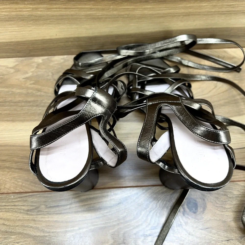 Jill Stuart 8.5 9 EU 39 Strappy Gladiator Tie Heels Bronze Leather